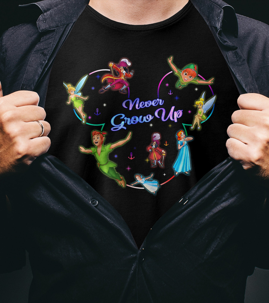 Peter Pan Never Grow Up Tinker Bell Captain Hook Wendy Darling T-Shirt