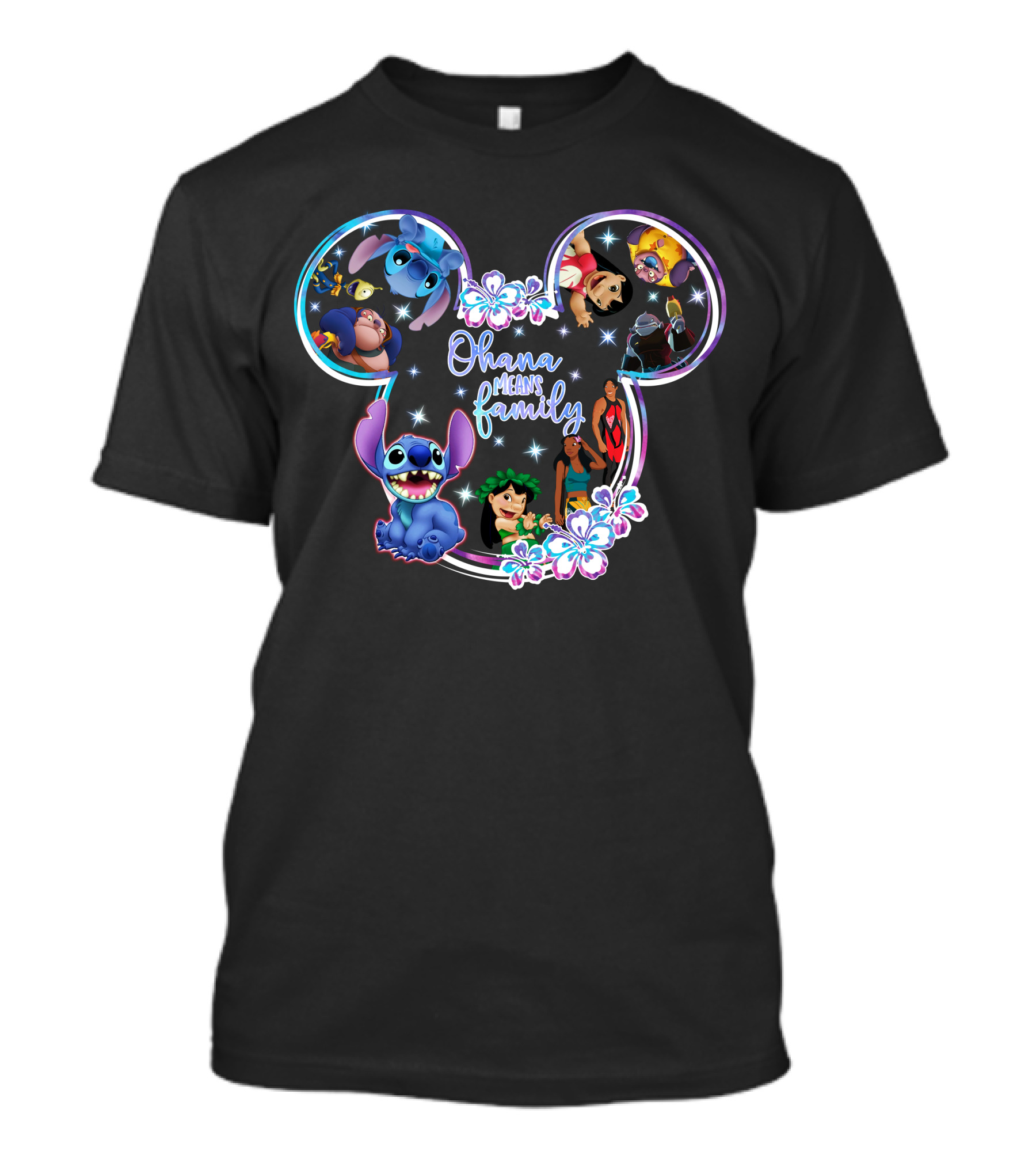 Ohana Means Family Stitch Mickey Ears Disney Characters Floral T-Shirt