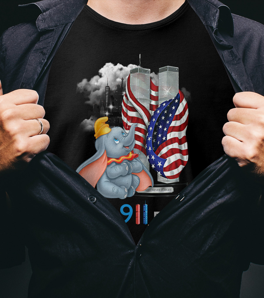 Dumbo Never 911 Forget Twin Towers American Flag Tribute T-Shirt