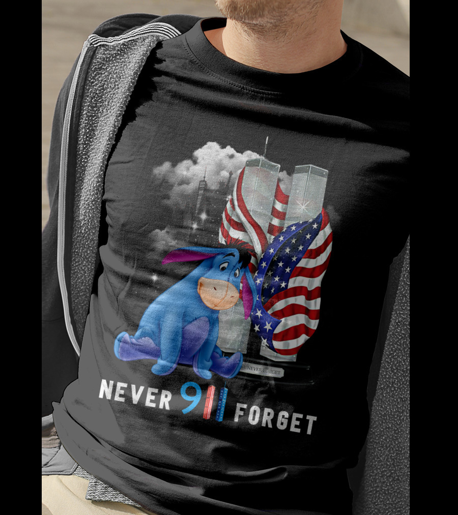 Eeyore Never 9/11 Forget Twin Towers American Flag T-Shirt