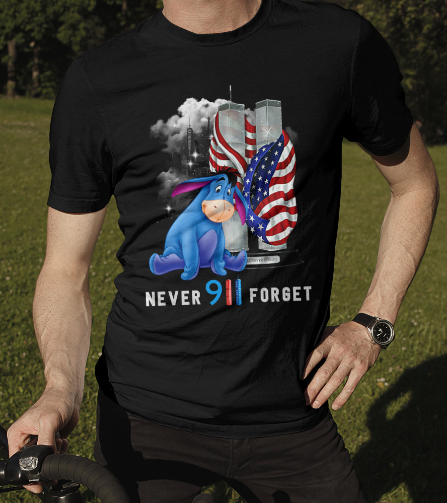 Eeyore Never 9/11 Forget Twin Towers American Flag T-Shirt