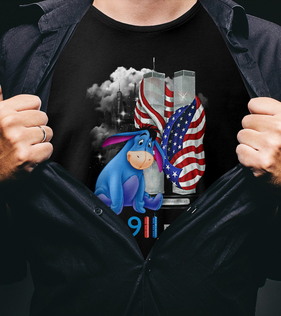 Eeyore Never 9/11 Forget Twin Towers American Flag T-Shirt
