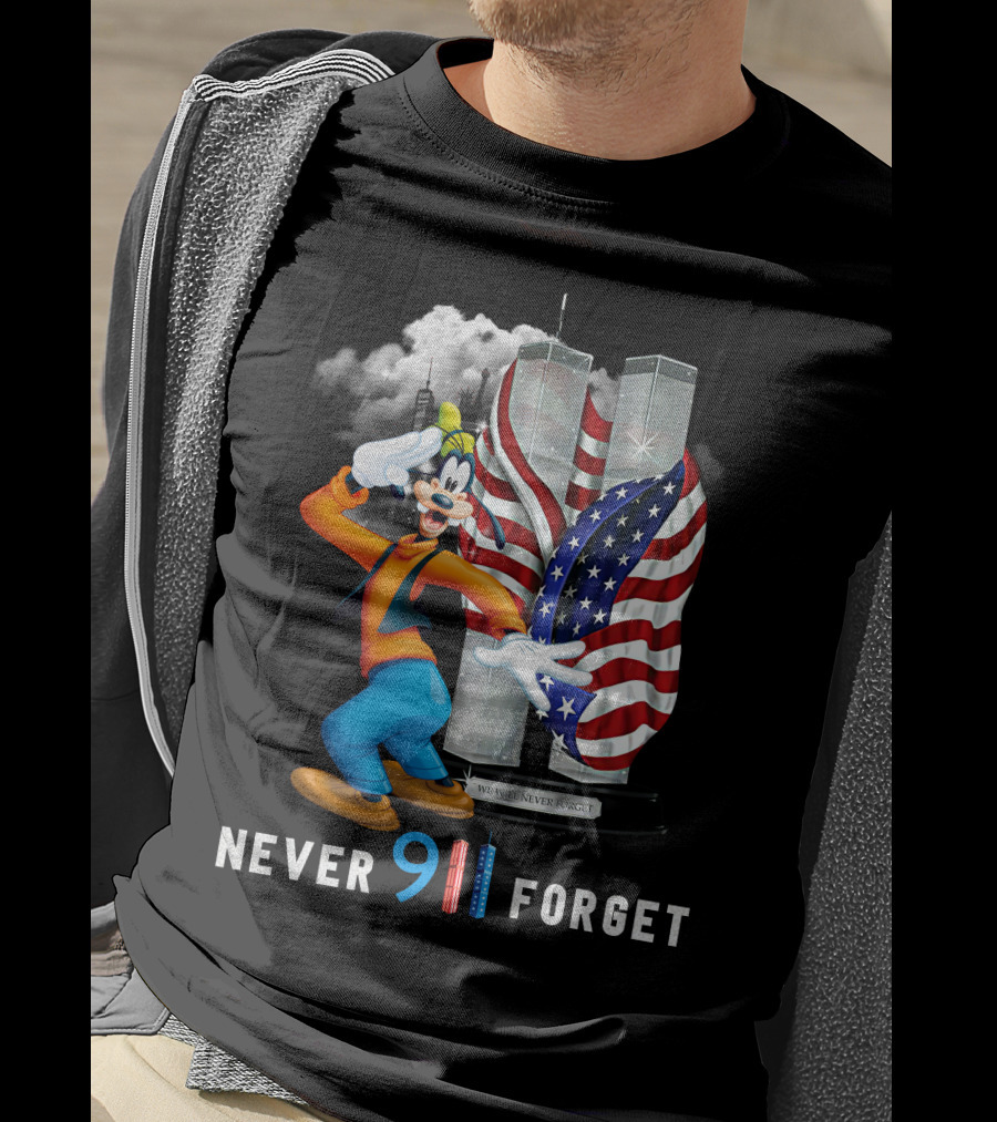 Goofy Never 911 Forget Twin Towers American Flag T-Shirt