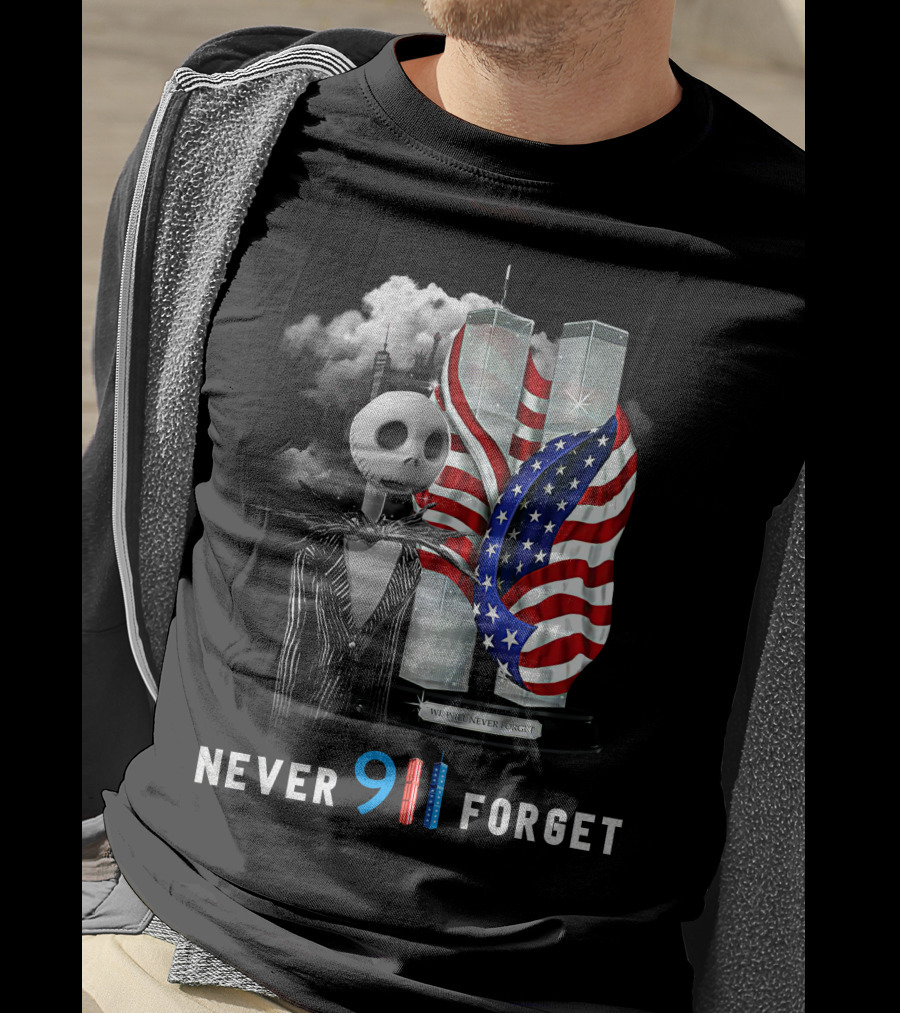 Jack Skellington Never 911 Forget Twin Towers American Flag Tribute T-Shirt