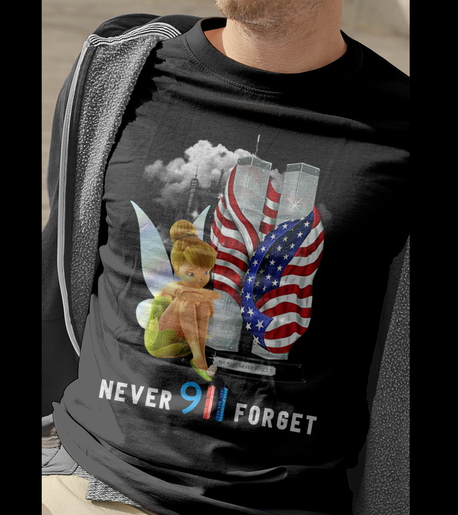 Tinker Bell Never 9/11 Forget Twin Towers American Flag Memorial T-Shirt