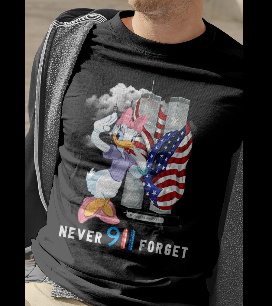 Never 9/11 Forget Daisy Duck Twin Towers American Flag T-Shirt