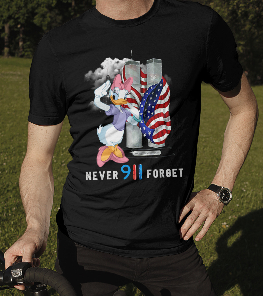 Never 9/11 Forget Daisy Duck Twin Towers American Flag T-Shirt