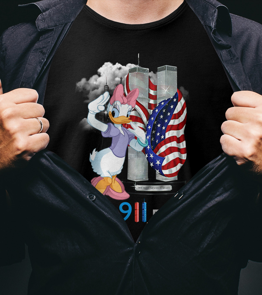 Never 9/11 Forget Daisy Duck Twin Towers American Flag T-Shirt