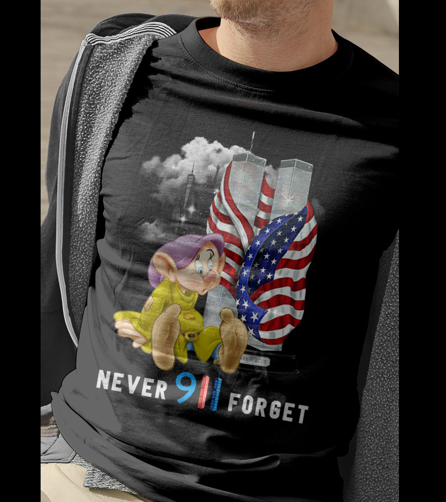 Never 9 11 Forget Dopey D Twin Towers American Flag T-Shirt