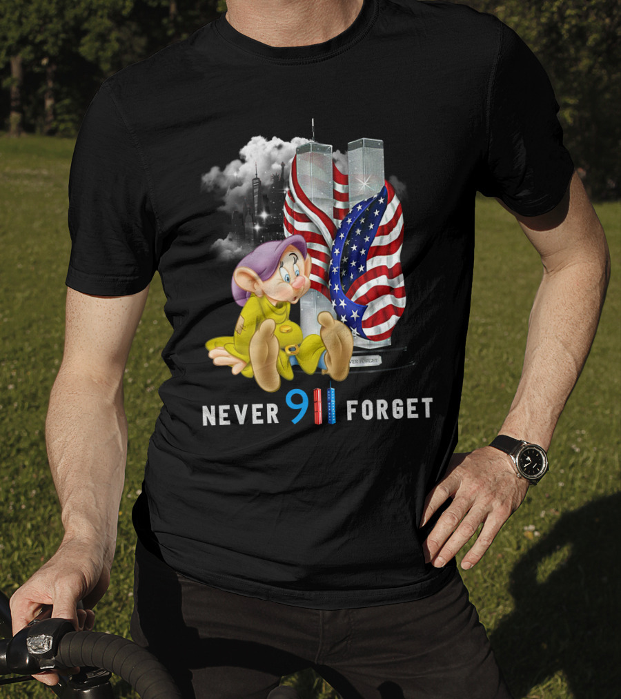 Never 9 11 Forget Dopey D Twin Towers American Flag T-Shirt