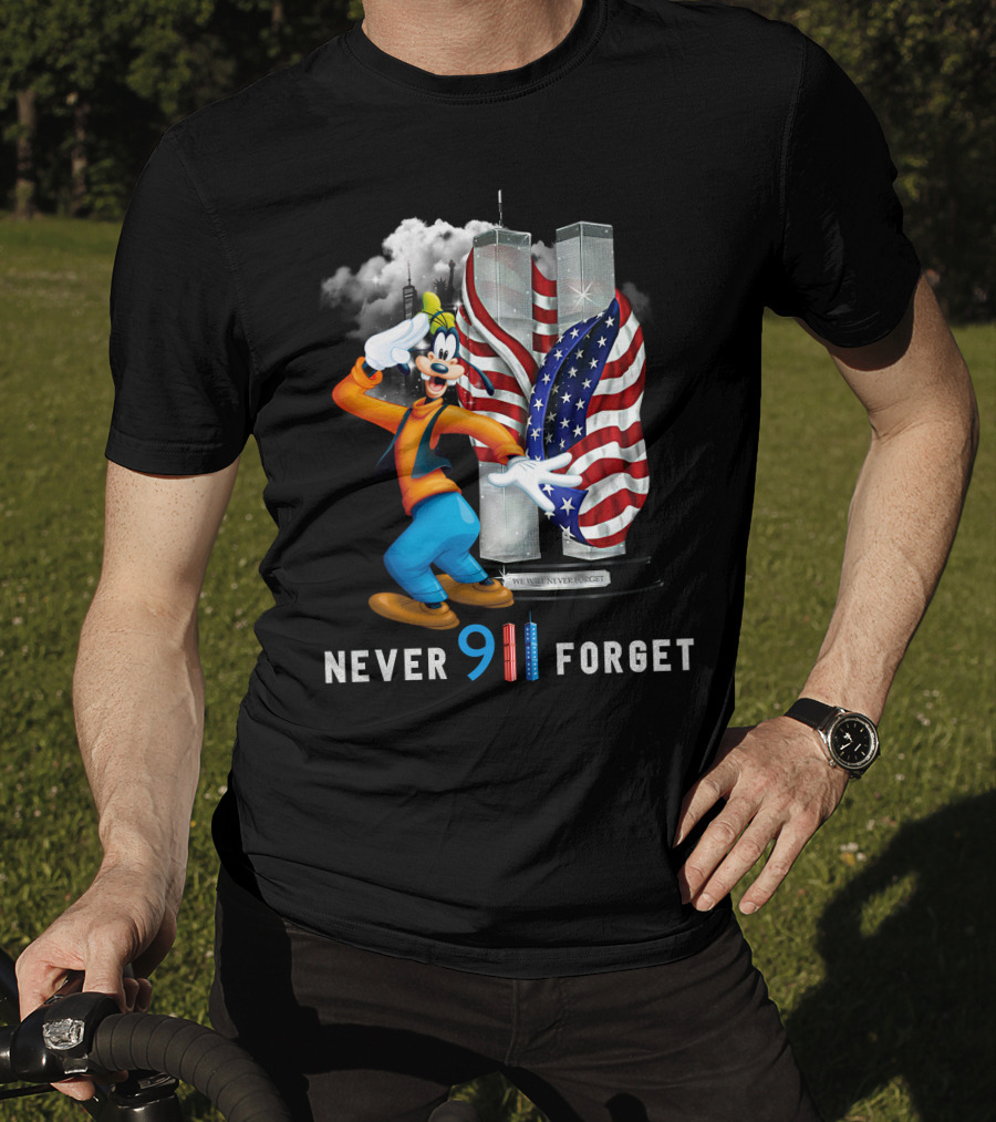 Never 911 Forget Goofy-D Twin Towers Salute American Flag T-Shirt