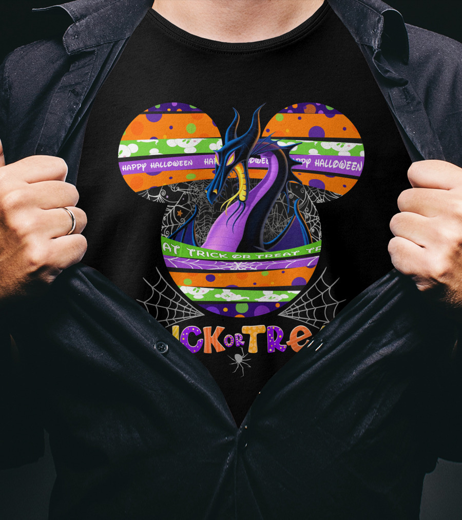Happy Halloween Trick Or Treat Dragon Mickey Mouse Ears T-Shirt