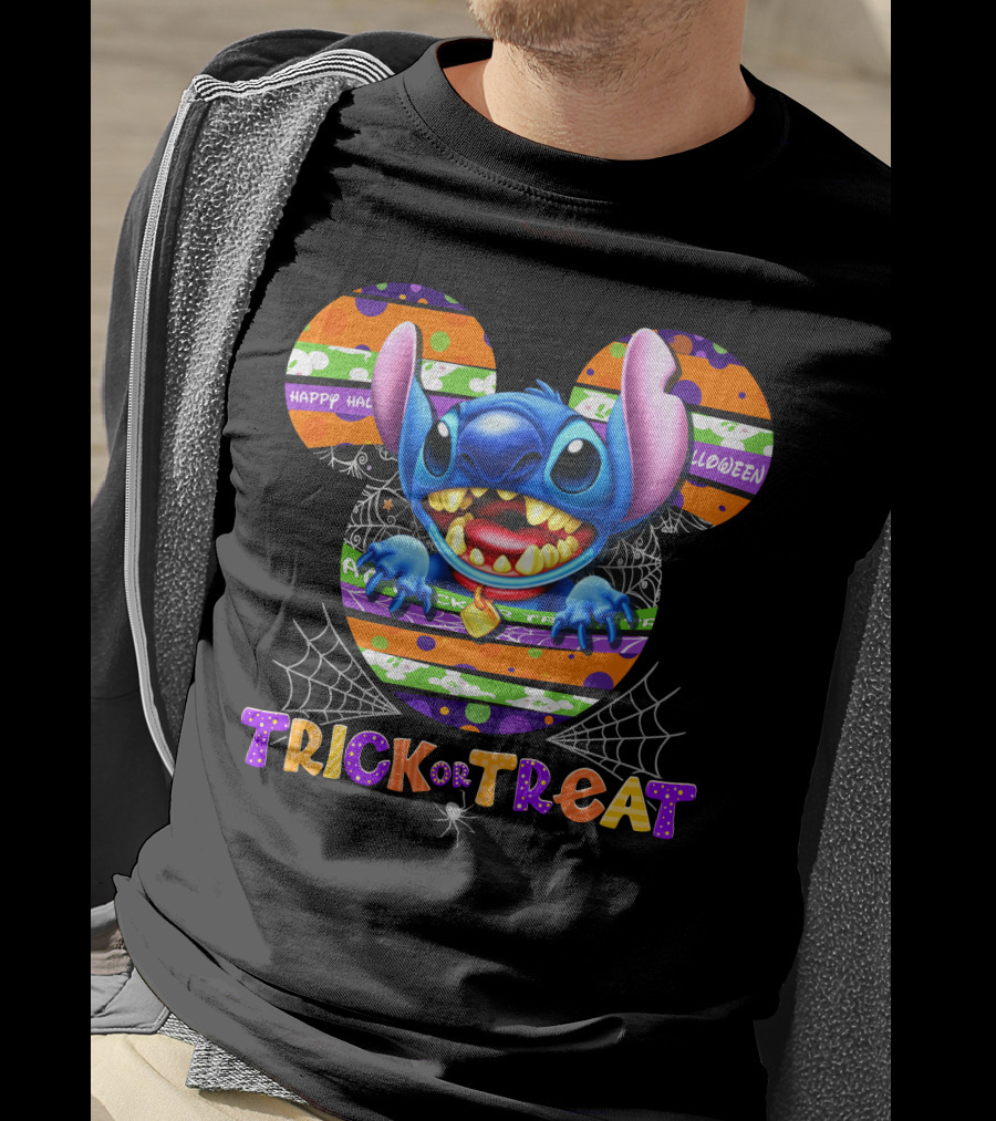 Stitch-D Happy Halloween Trick Or Treat Mickey Mouse Ears T-Shirt