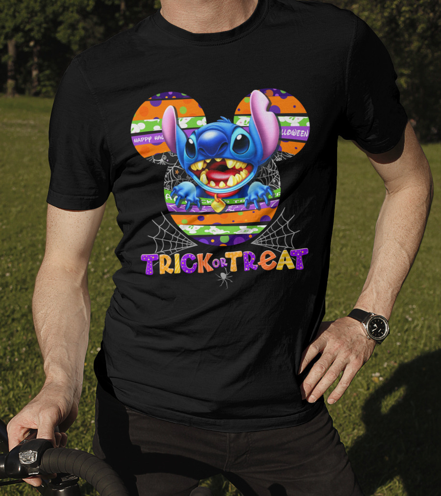 Stitch-D Happy Halloween Trick Or Treat Mickey Mouse Ears T-Shirt