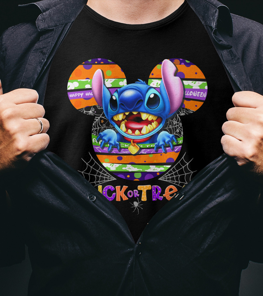 Stitch-D Happy Halloween Trick Or Treat Mickey Mouse Ears T-Shirt