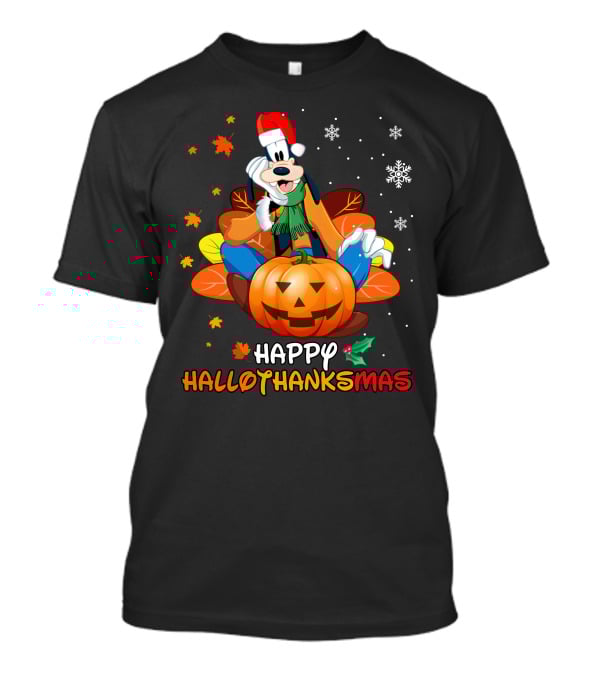 Happy Hallothanksmas Goofy Pumpkin Snowflakes T-Shirt