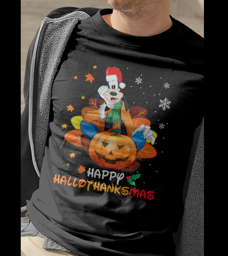 Happy Hallothanksmas Goofy Pumpkin Snowflakes T-Shirt