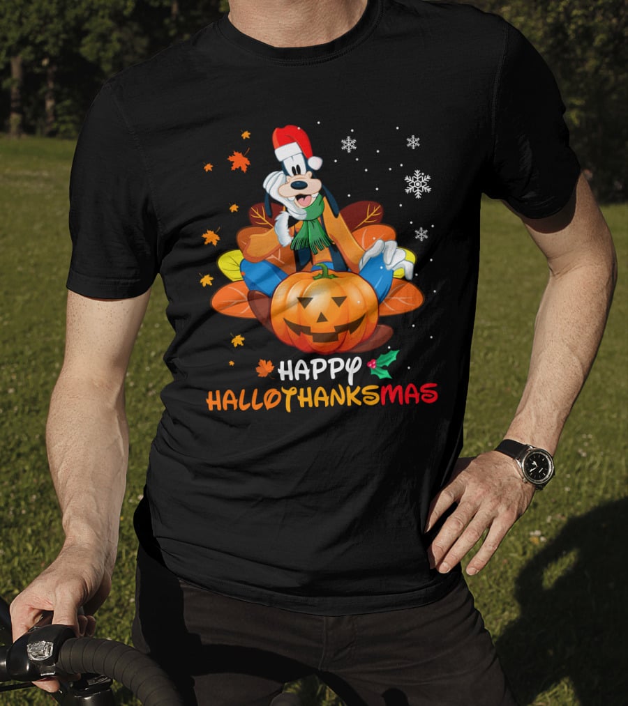 Happy Hallothanksmas Goofy Pumpkin Snowflakes T-Shirt