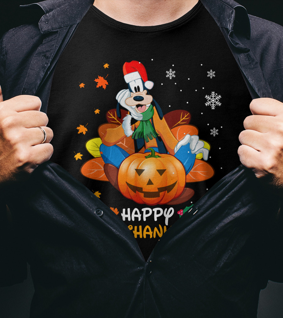 Happy Hallothanksmas Goofy Pumpkin Snowflakes T-Shirt