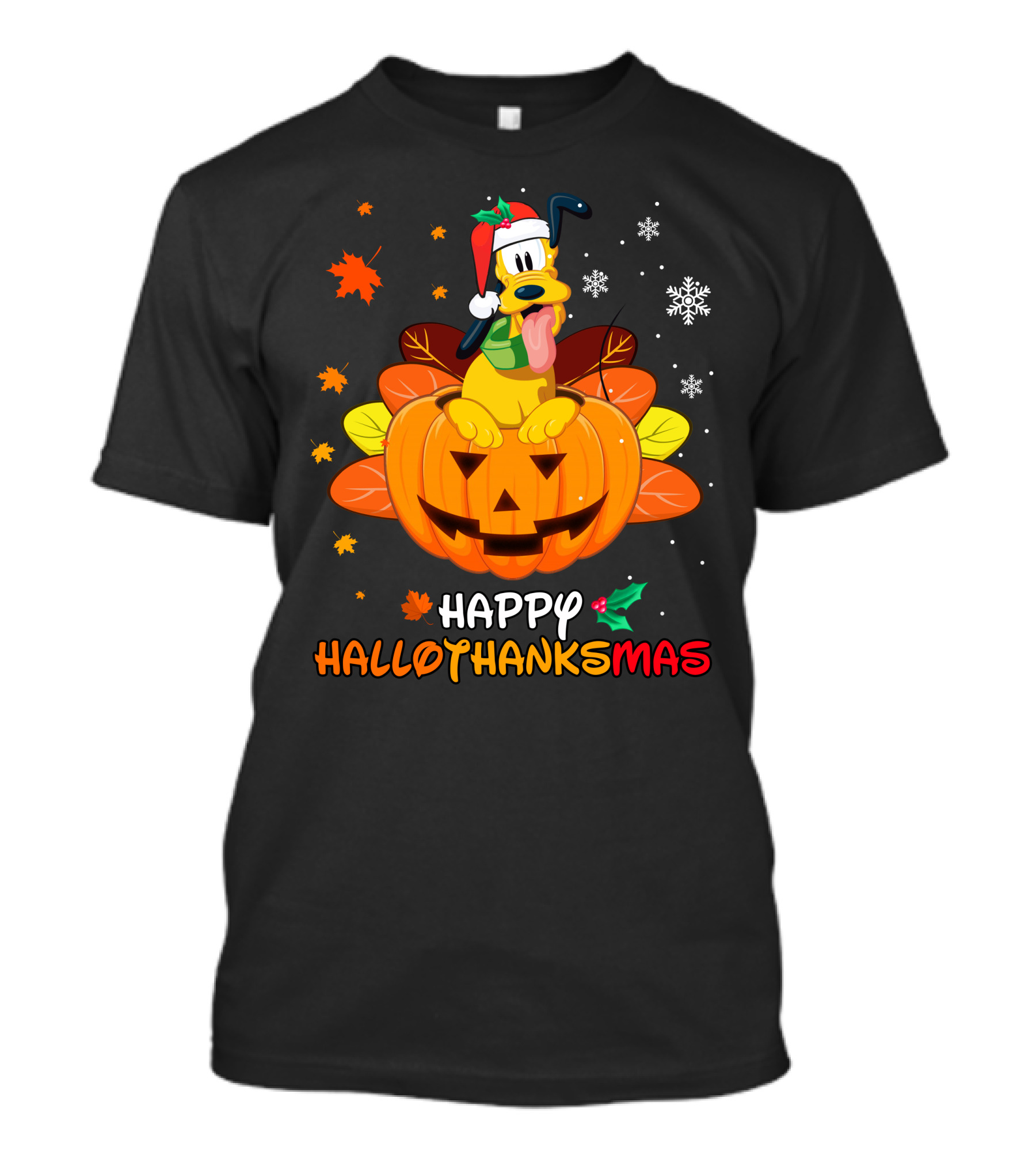 Happy Hallothanksmas Pluto Christmas Halloween Thanksgiving T-Shirt