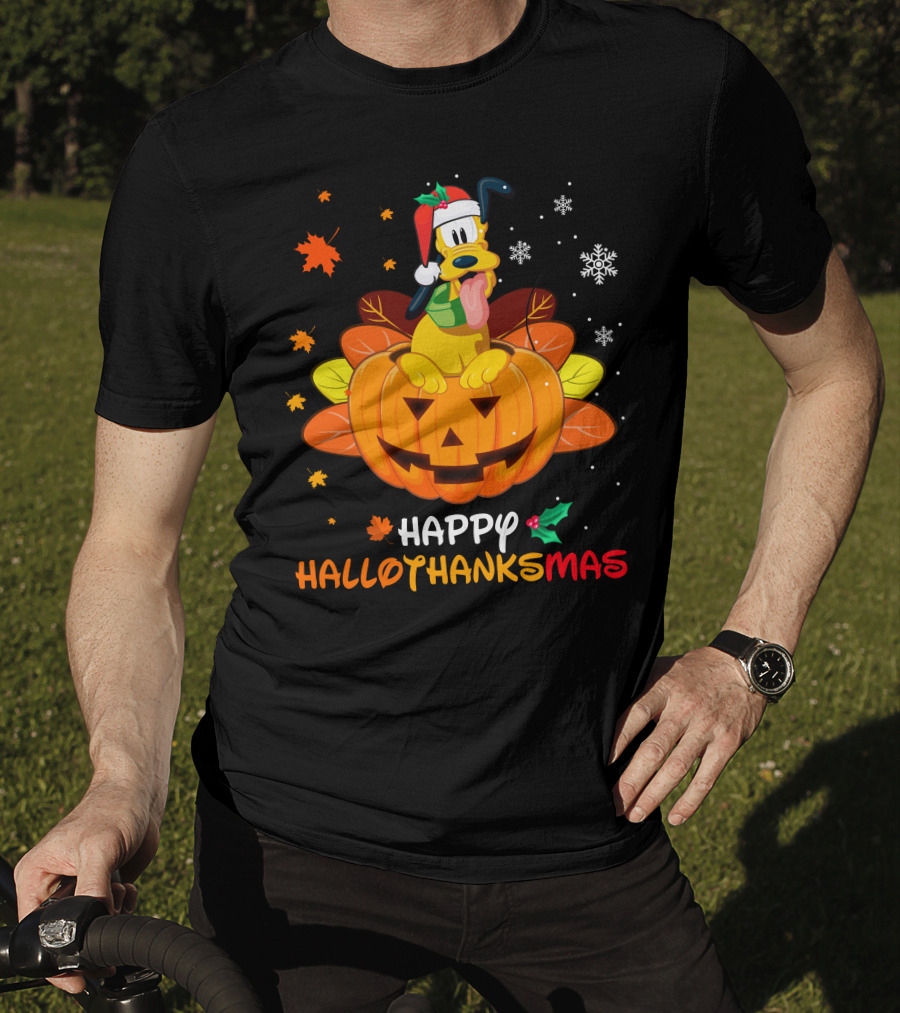 Happy Hallothanksmas Pluto Christmas Halloween Thanksgiving T-Shirt