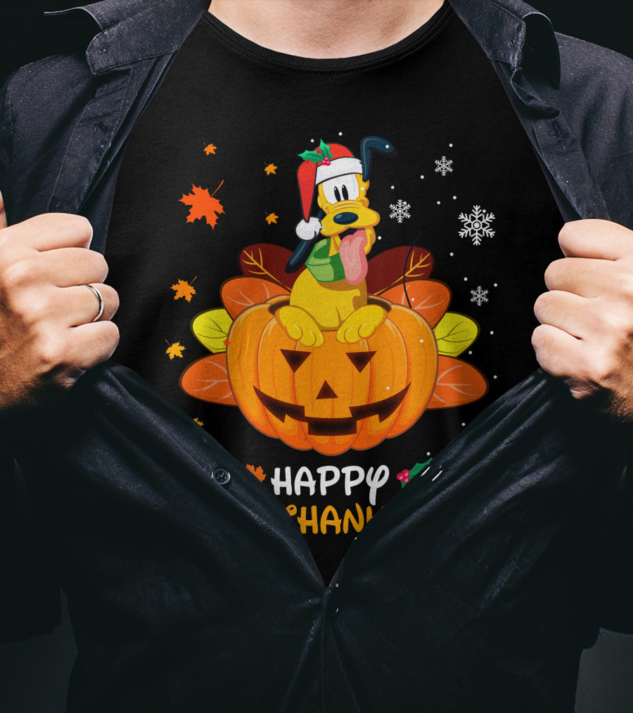Happy Hallothanksmas Pluto Christmas Halloween Thanksgiving T-Shirt