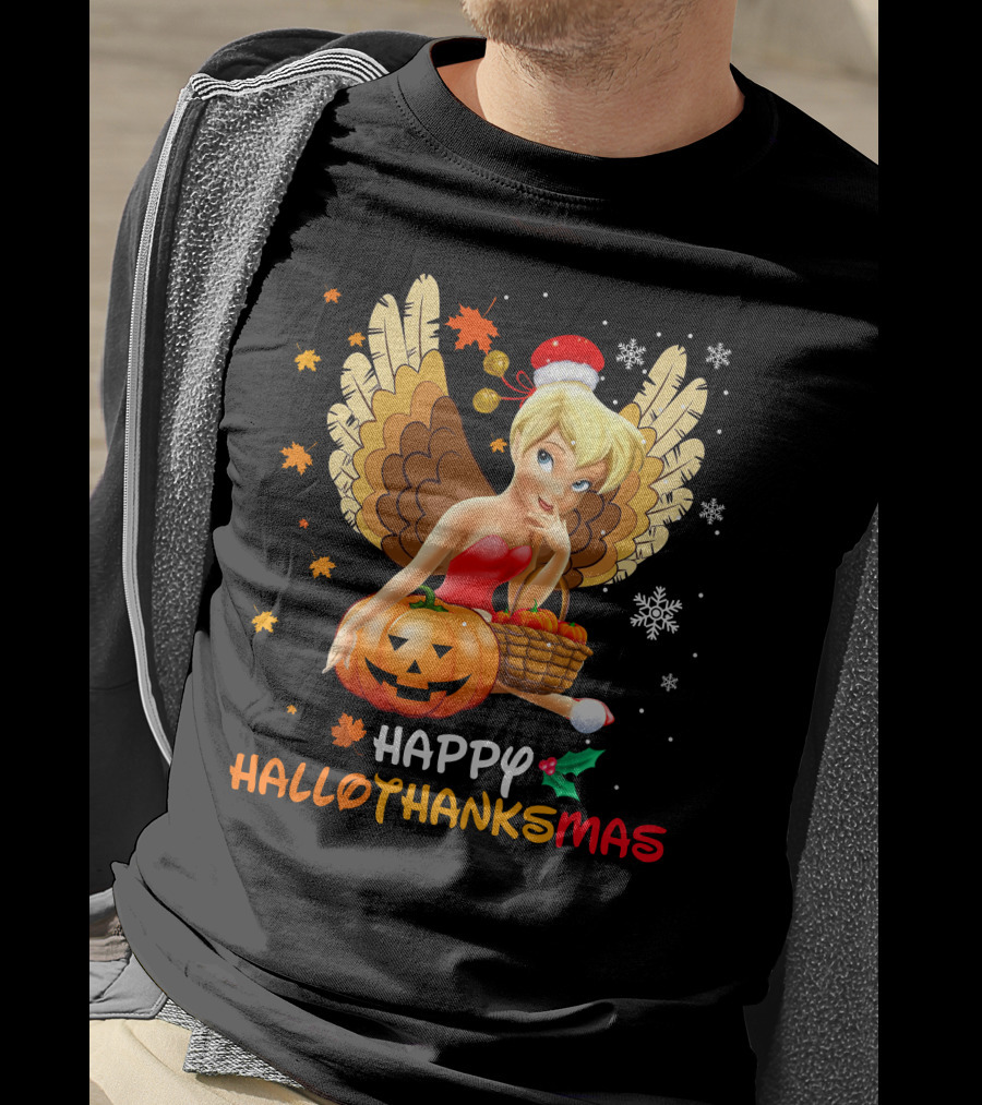 Happy Hallothanksmas Tinkerbell Pumpkin Snowflakes T-Shirt