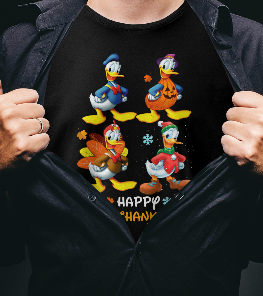 Happy Hallothanksmas Donald Duck Pumpkin Turkey Snowflakes T-Shirt