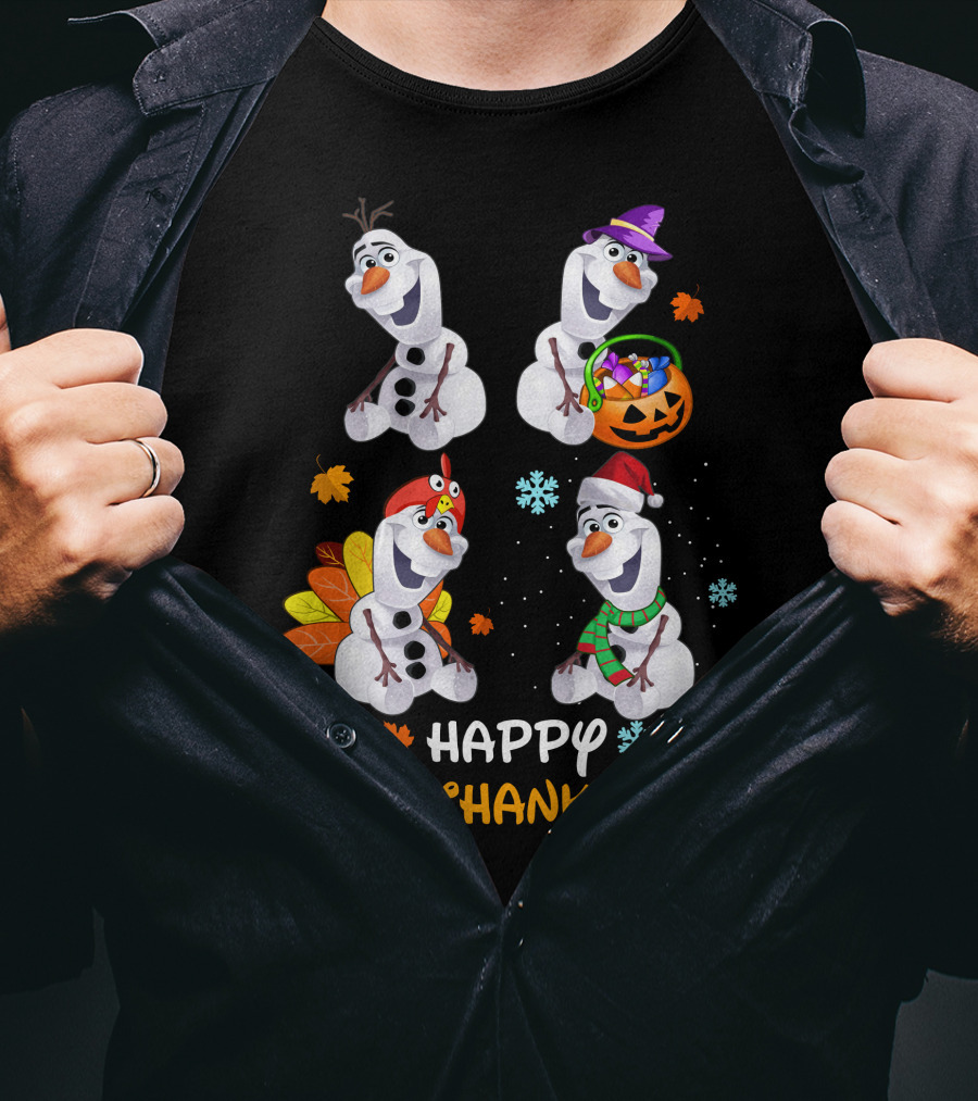 Olaf Happy Hallothanksmas Fall Winter Holiday Celebration T-Shirt