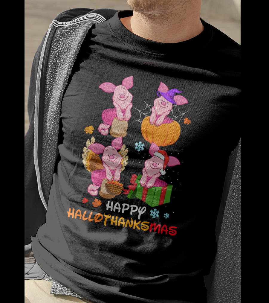 Happy Hallothanksmas Piglet Pumpkin Turkey Gift T-Shirt
