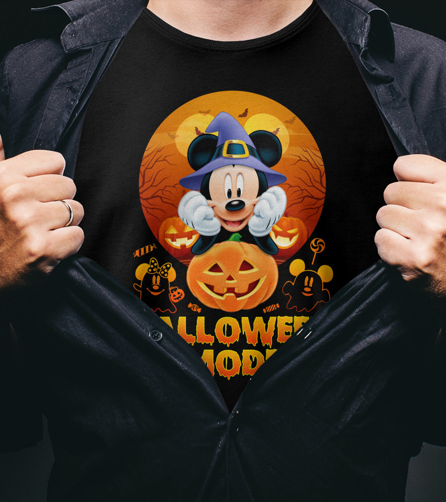 Mickey Halloween Mode Pumpkin Witch Hat Candy Ghosts T-Shirt