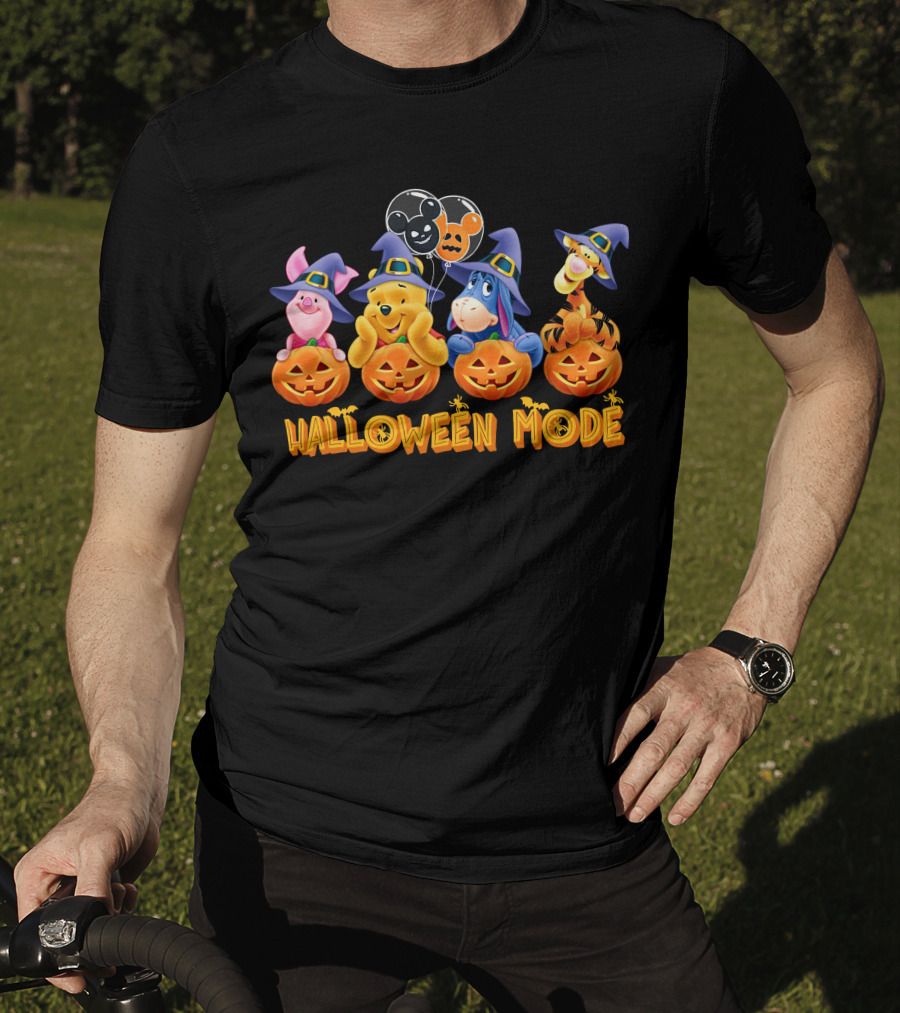 Winnie The Pooh Halloween Mode With Pumpkins And Balloons Featuring Piglet Eeyore Tigger T-Shirt