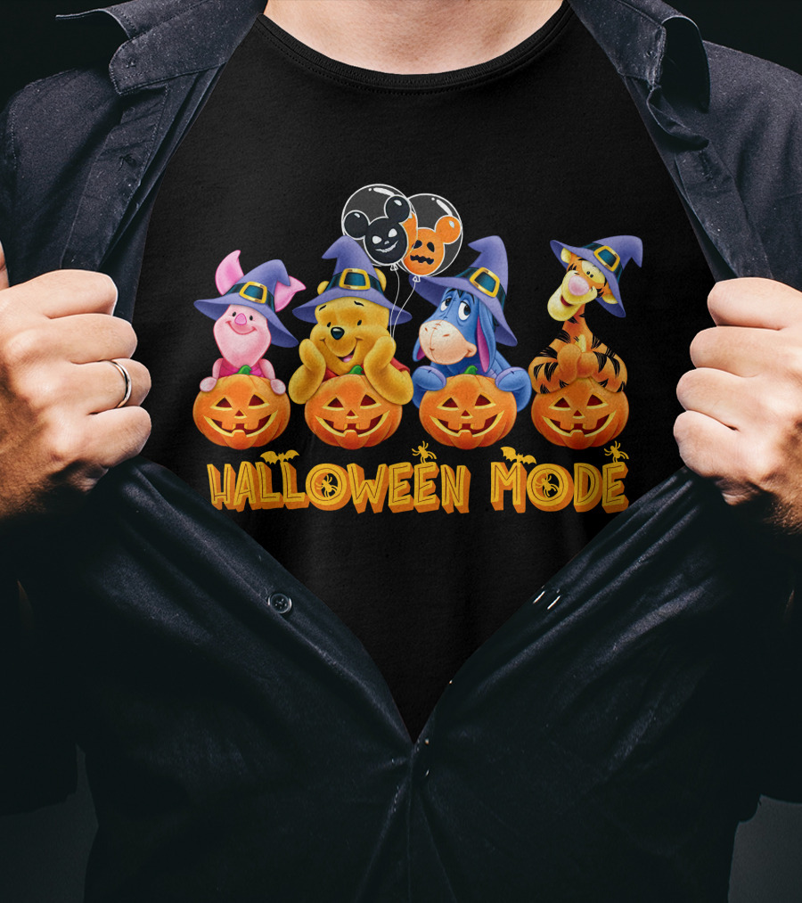 Winnie The Pooh Halloween Mode With Pumpkins And Balloons Featuring Piglet Eeyore Tigger T-Shirt