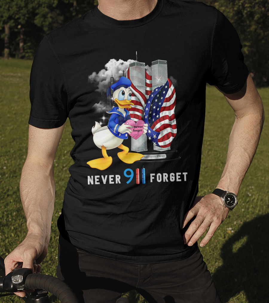 Never 911 Forget Donald Duck Twin Towers Usa Flag T-Shirt