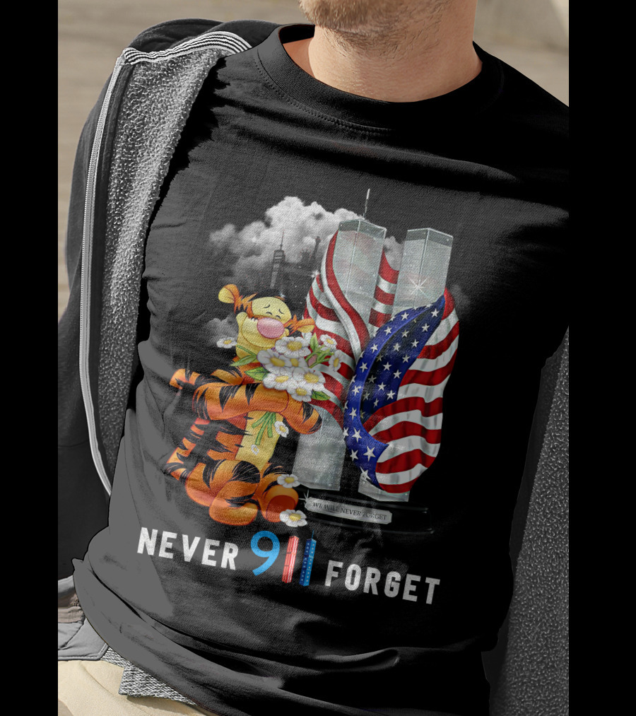 Tigger 9/11 Never Forget Twin Towers And American Flag T-Shirt