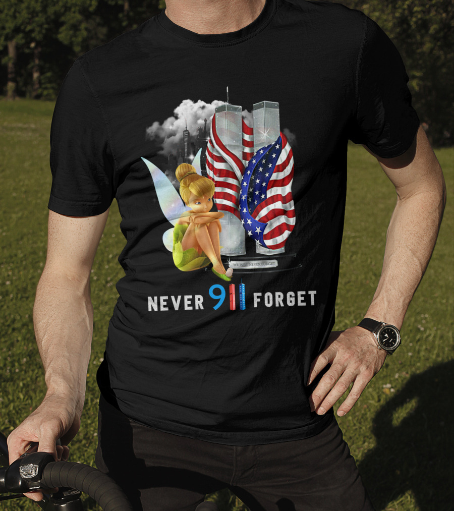 Tinker Bell Never Forget 9/11 Twin Towers Flag Memorial T-Shirt