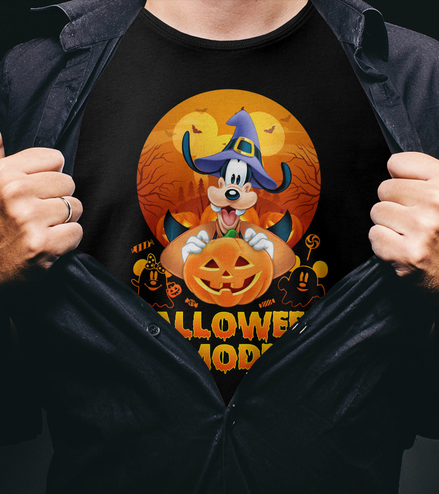 Goofy Halloween Mode Pumpkin Magic Hat Candy Spirits Sunset Bats T-Shirt