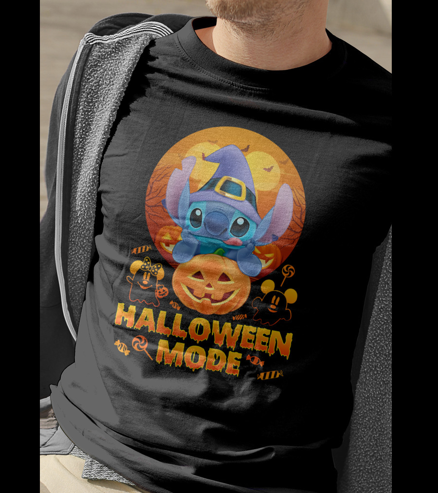 Stitch Halloween Mode Pumpkin Bats Candy T-Shirt