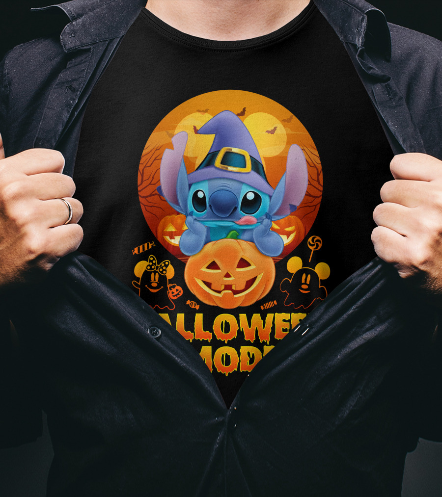 Stitch Halloween Mode Pumpkin Bats Candy T-Shirt