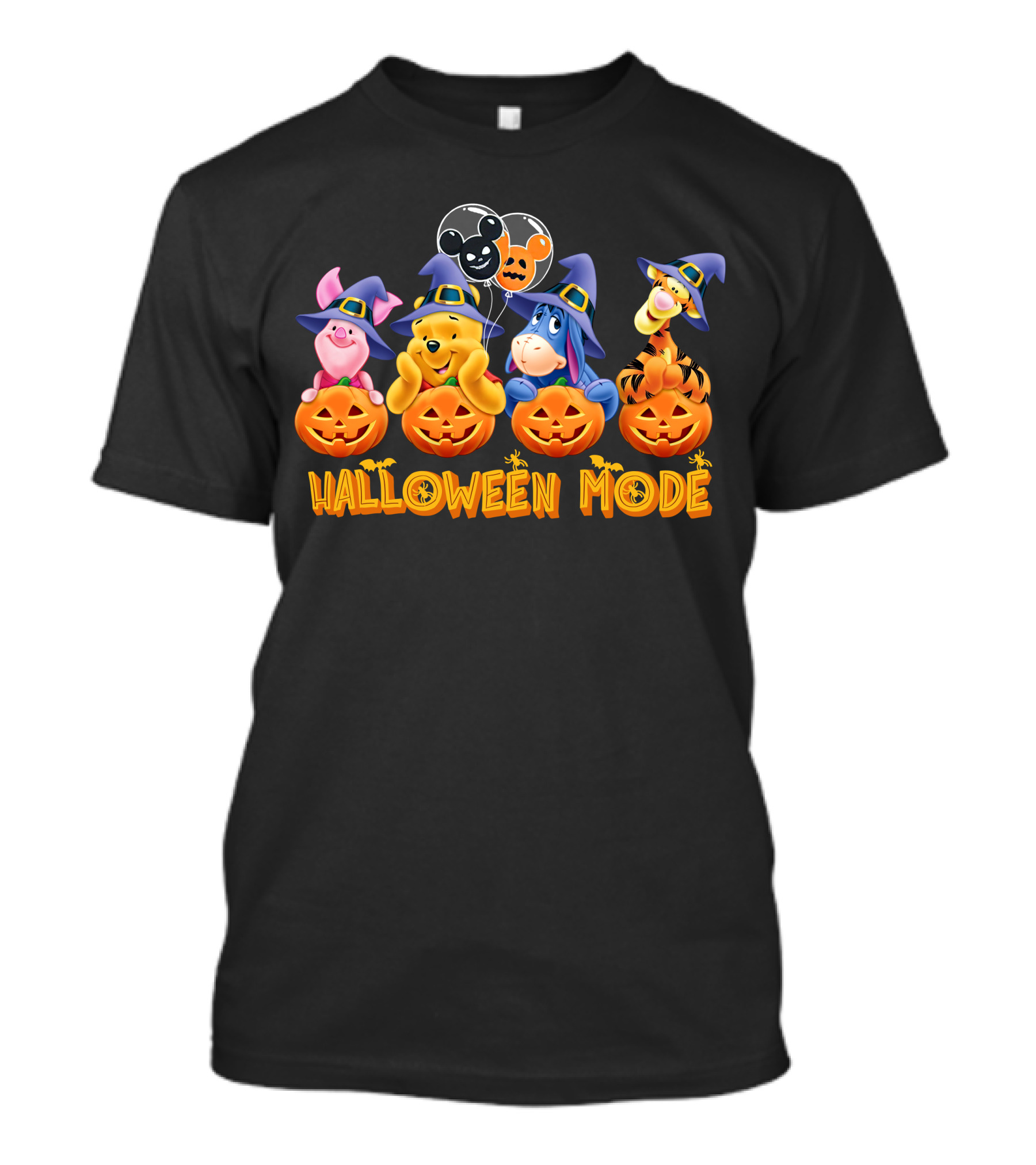 Halloween Mode Winnie The Pooh Characters With Pumpkins And Balloons T-Shirt