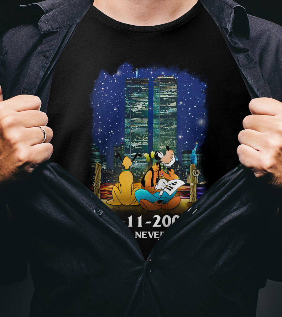 Goofy And Pluto 9-11-2001 We Will Never Forget T-Shirt