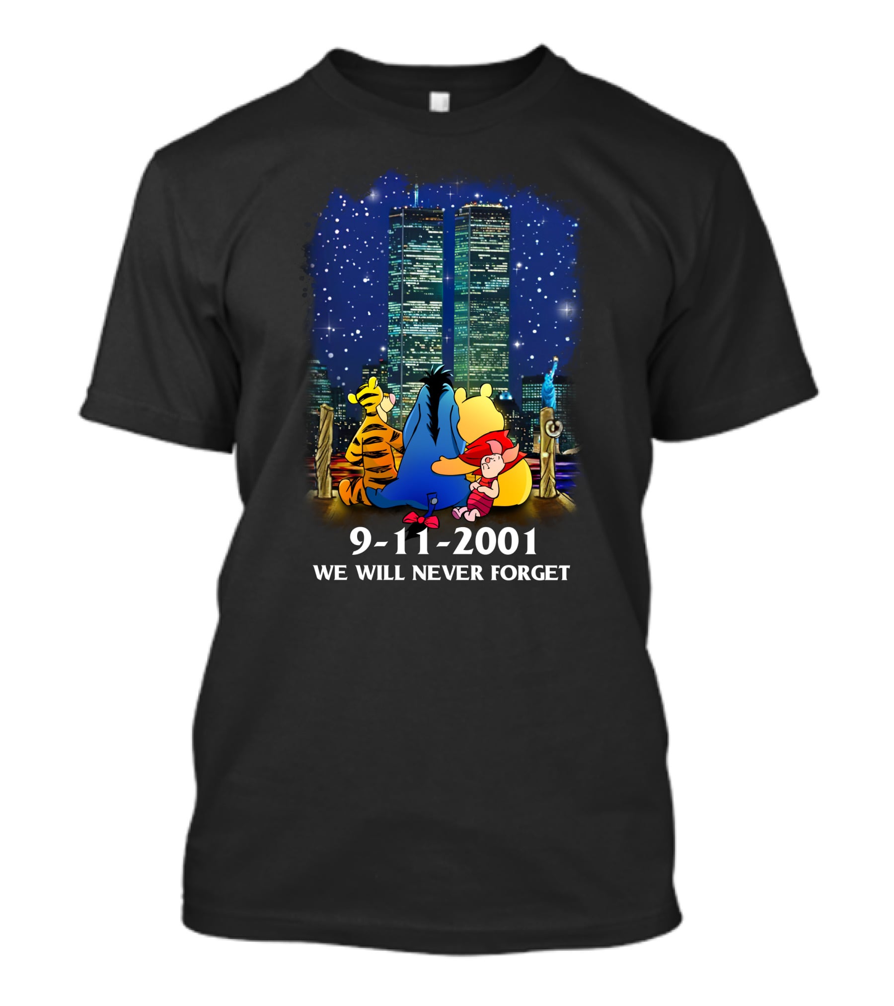 Winnie The Pooh 9-11 2001 We Will Never Forget Twin Towers Tribute T-Shirt