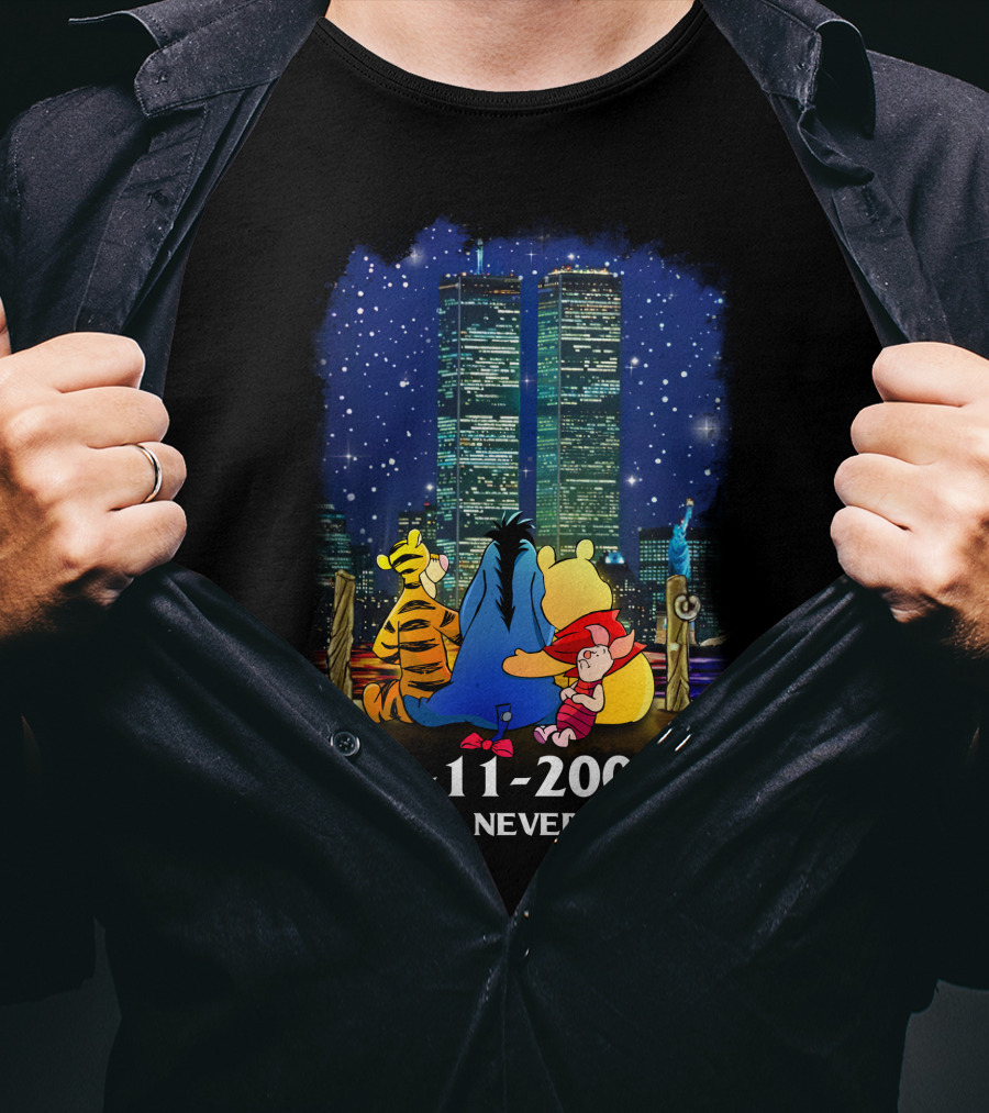 Winnie The Pooh 9-11 2001 We Will Never Forget Twin Towers Tribute T-Shirt