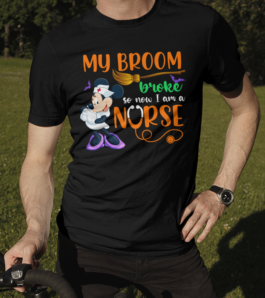 Minnie Mouse My Broom Broke So Now I Am A Nurse Halloween T-Shirt