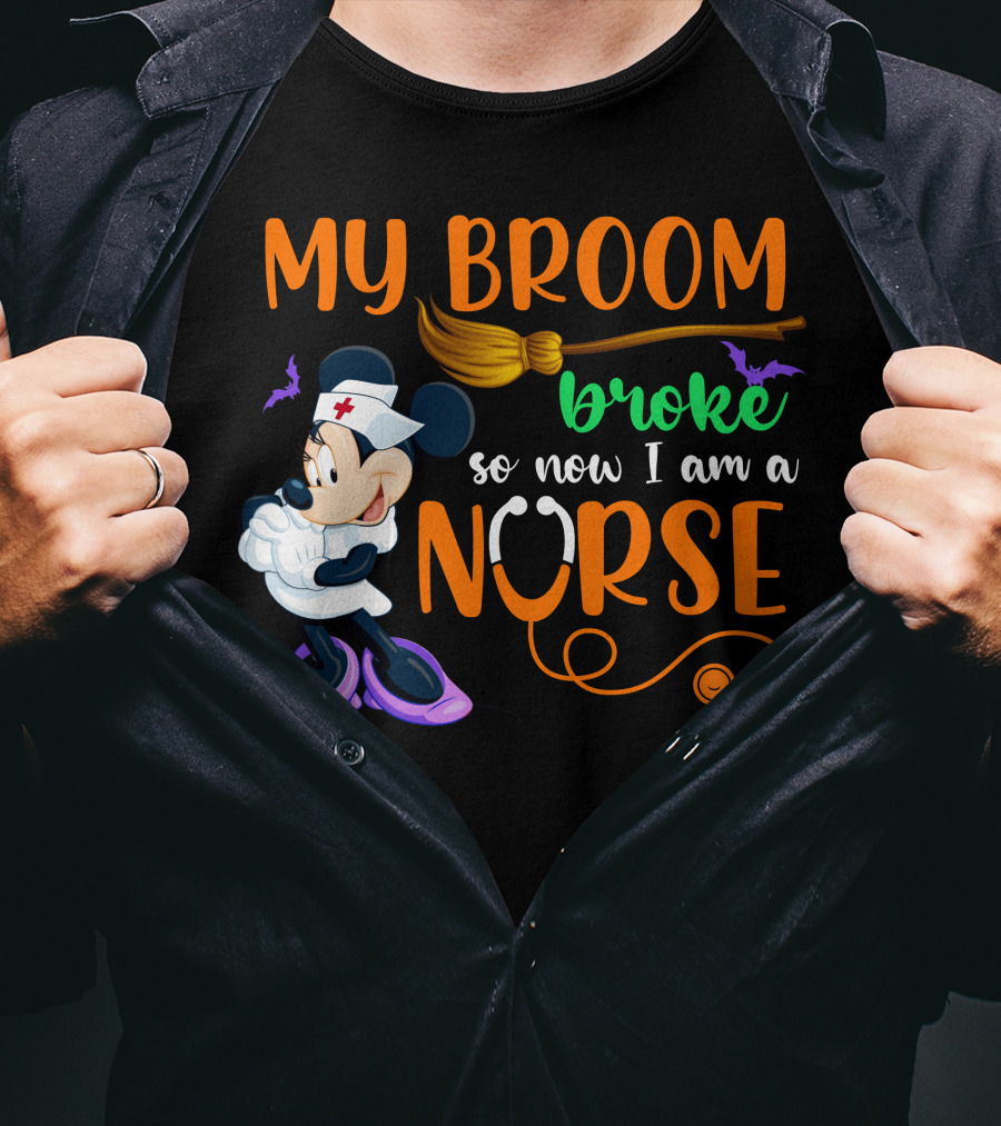 Minnie Mouse My Broom Broke So Now I Am A Nurse Halloween T-Shirt