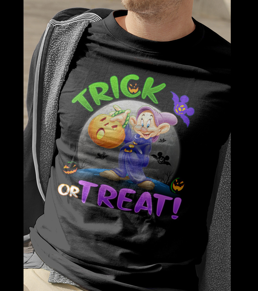 Trick Or Treat Dopey Halloween Disney Character With Pumpkin And Bat T-Shirt
