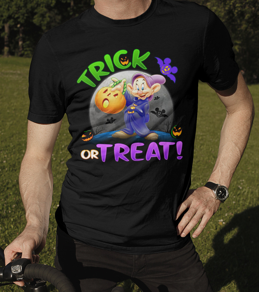 Trick Or Treat Dopey Halloween Disney Character With Pumpkin And Bat T-Shirt
