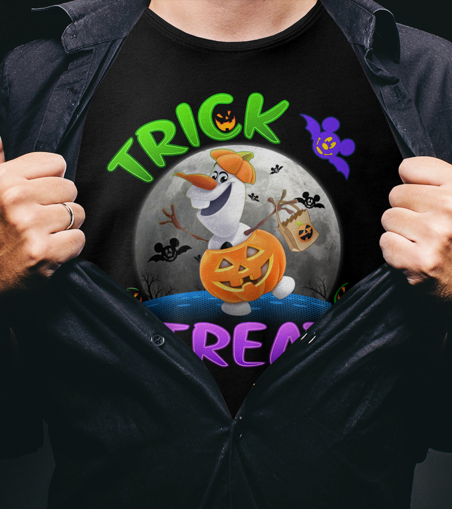 Trick Or Treat Olaf Halloween Moon Bat Mickey Ghost Pumpkin T-Shirt