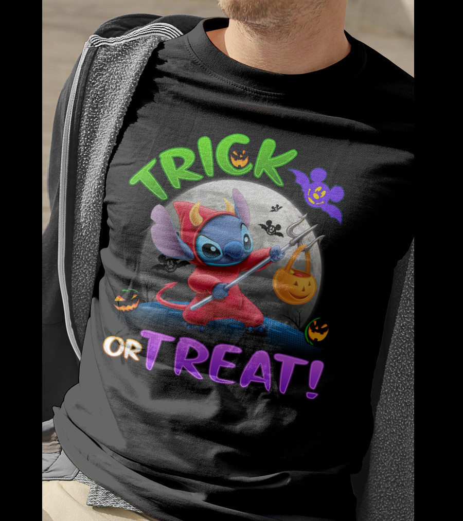 Trick Or Treat Stitch Halloween Bat Pumpkins Moon Costume T-Shirt