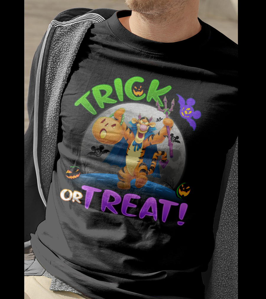 Trick Or Treat Tigger Disney Halloween Celebration With Pumpkins And Bat T-Shirt